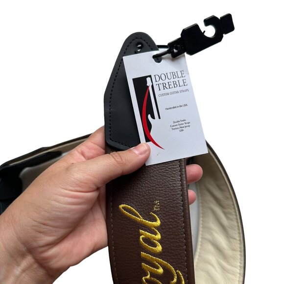 NEW Crown Royal Double Treble Brown Calfskin Leather Embroidered Guitar Strap - Picture 8 of 9